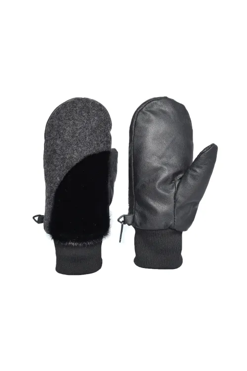 Black Seal fur and wool mittens - Urban | Fur mittens - Urban | BILODEAU Canada