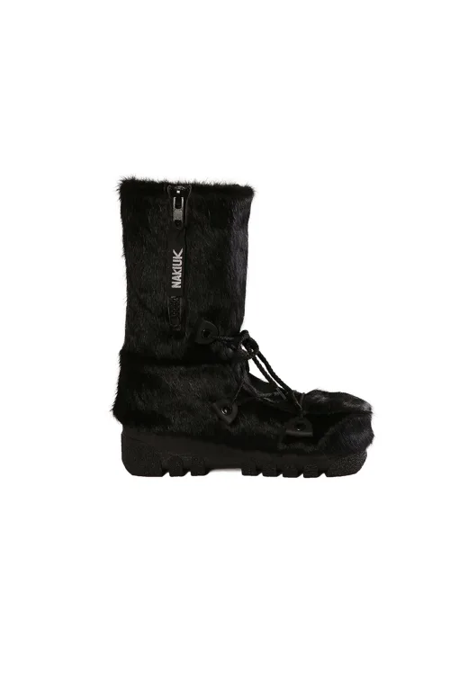Black Cow Fur Boots Short Hair - Side Zipper - Standard Nakiuk | Women/Men | BILODEAU Canada
