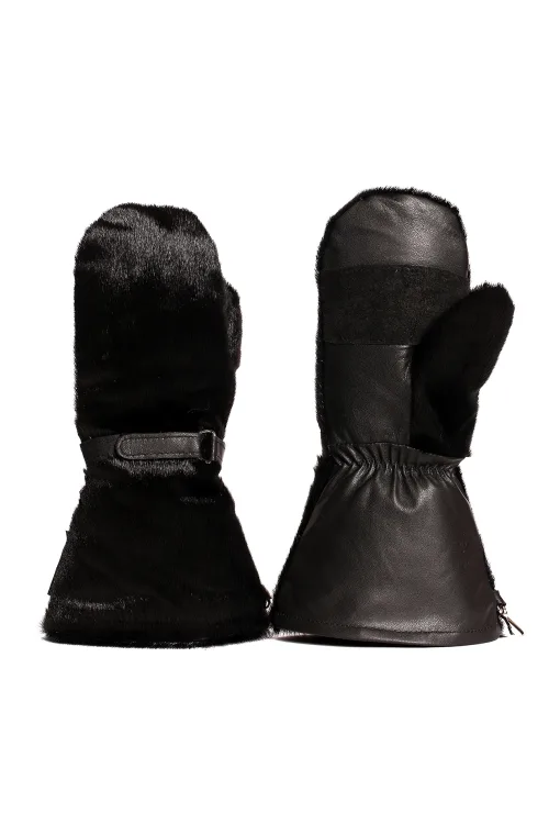 Black Seal fur mittens - Long | Fur mittens - Long mittens | BILODEAU Canada