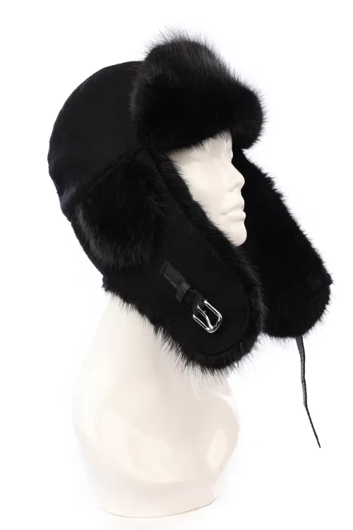Chapeau en fourrure de Rat Musqué noir - Doublure asclépiade - Aviateur | Chapeaux en fourrure | BILODEAU Canada