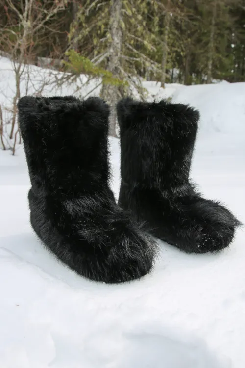 Bottes en fourrure de Castor noir - Sans zip - Nakiuk régulière | Femmes/Hommes | BILODEAU Canada
