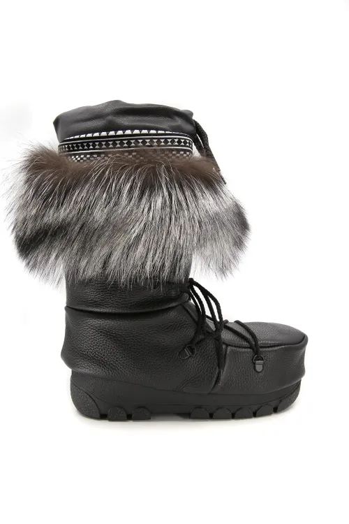 Bottes en cuir et Renard argenté - Mukluks | Bottes d'hiver - Bottes de plein air | BILODEAU Canada