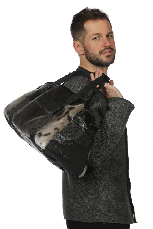 Sac de voyage cuir et Loup Marin naturel | Sacs - Sacs en fourrure | BILODEAU Canada
